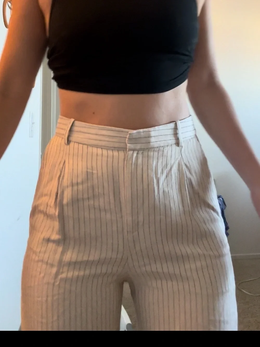 Mango linen blend pinstripe pants